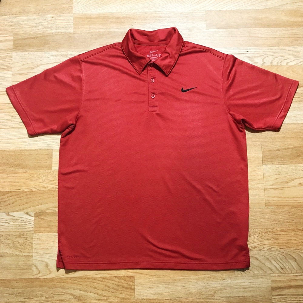Nike Men Dri Fit Red Polo Polyester Large